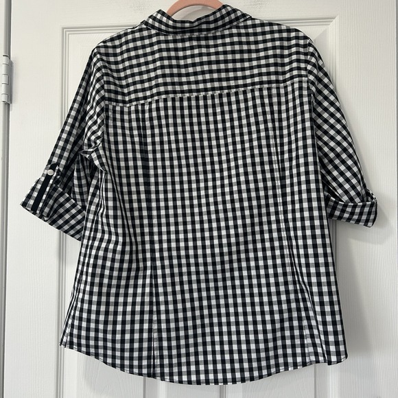 Christopher &‎ Banks Shirt Women's Large Black Plaid Button Up Short Sleeve NWT - Picture 5 of 8